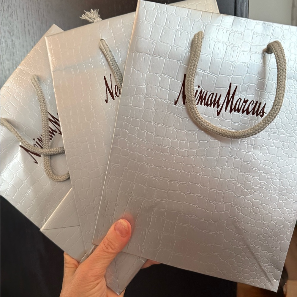 3 Neiman Marcus Empty PAPER Gift Bags Silver croc embossed - special